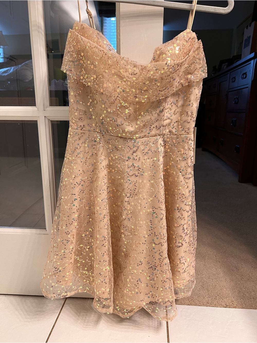 Hello Molly Iridescent Champagne Sequin A-Line Dress